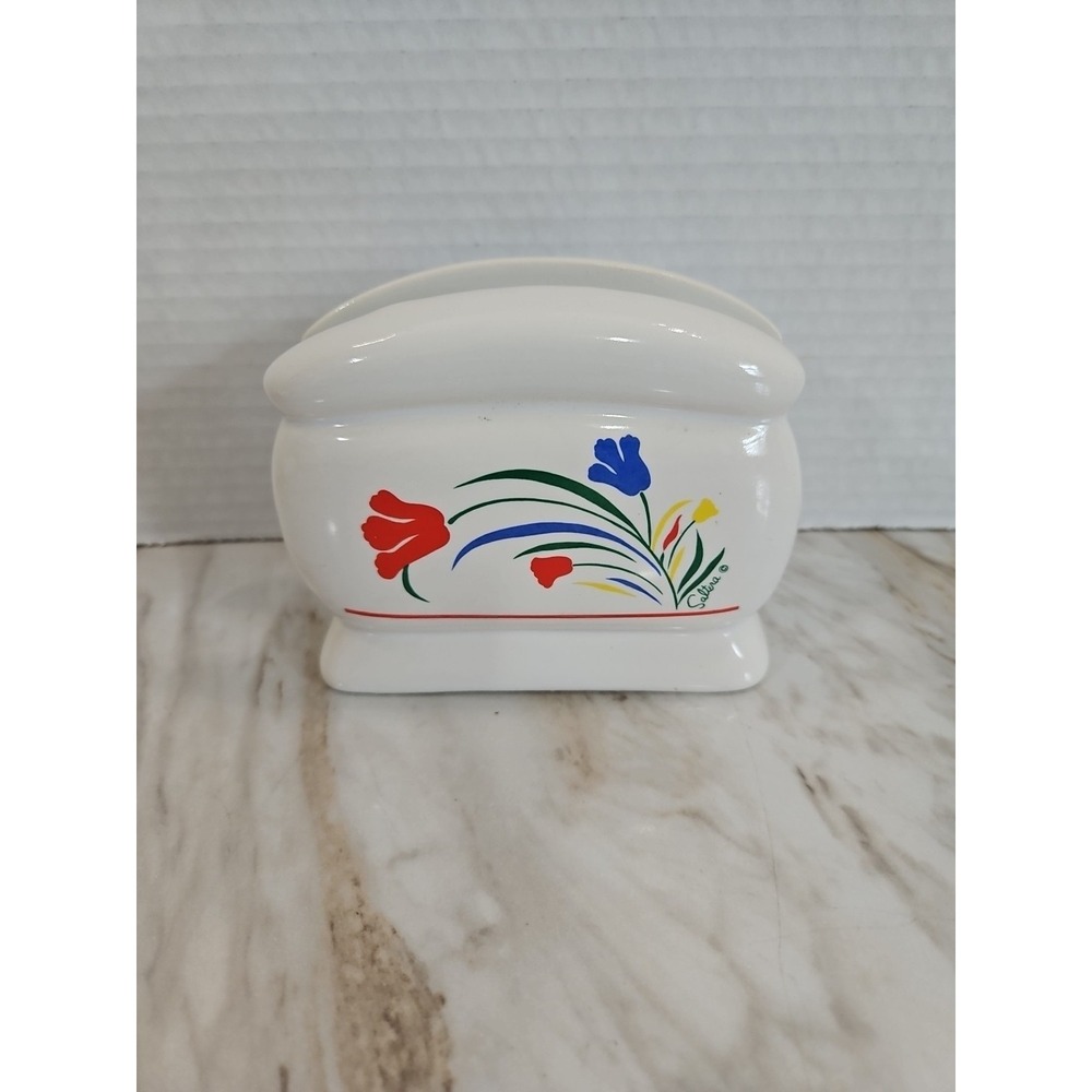 Vintage Saltera Kitchen Napkin Holder White Primary Flowers